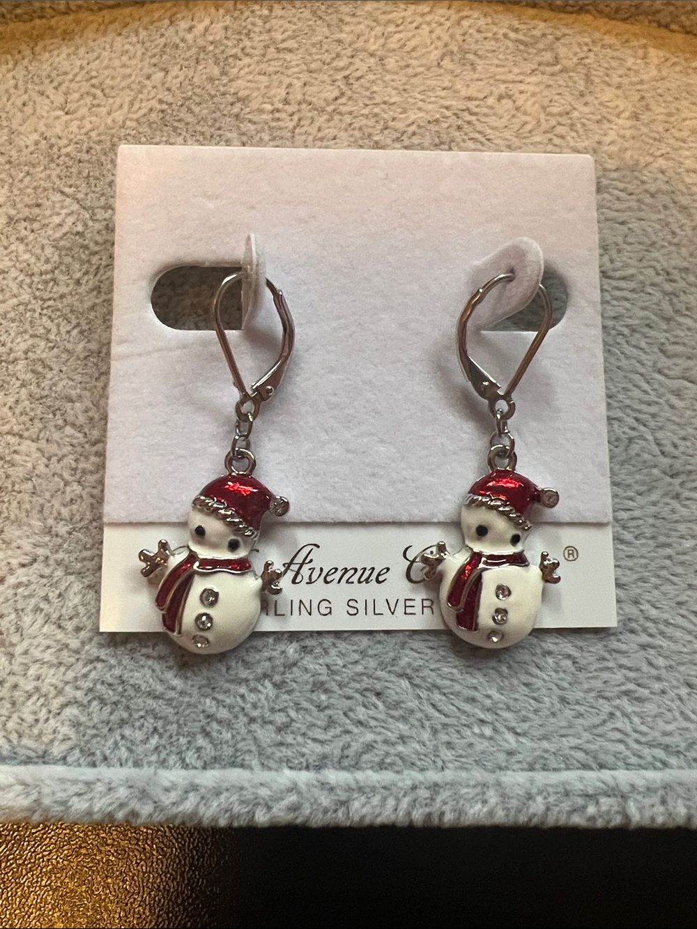 5th Avenue Silver Red and White Snowman Drop Earrings - retired